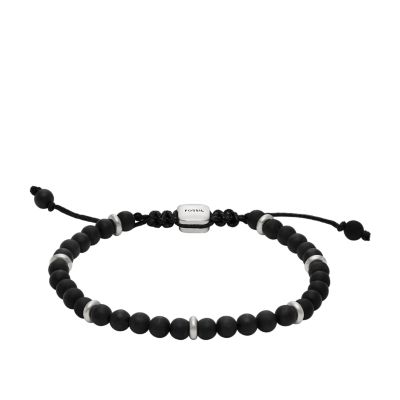 Fossil Outlet Men's Merritt Arm Stack Black Onyx Beaded Bracelet - Silver