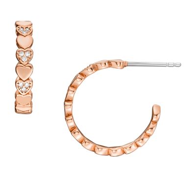 Hazel Heartbeat Rose Gold-Tone Brass Hoop Earrings - JOA00836791 - Fossil