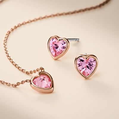 Hazel Valentine Heart Pink Crystals Pendant Necklace - JOA00838791