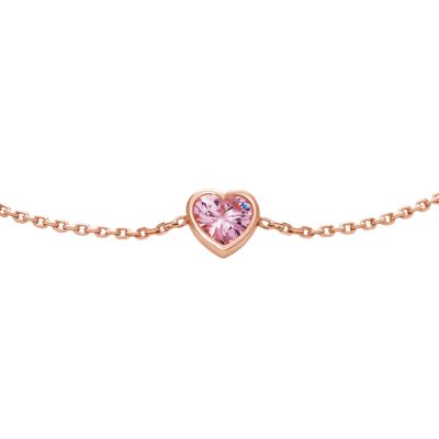 Hazel Valentine Heart Pink Crystals Station Bracelet - JOA00839791