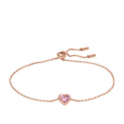 Fossil Outlet Women's Hazel Valentine Heart Pink Crystals Station Bracelet - Rose Gold