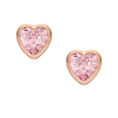 Fossil Outlet Women's Hazel Valentine Heart Pink Crystals Stud Earrings - Rose Gold