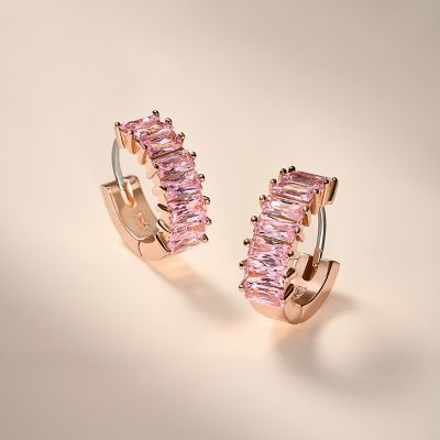 Hazel Valentine Heart Pink Crystals Hoop Earrings - JOA00841791 