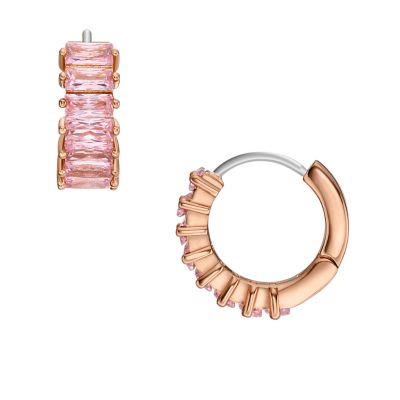 Fossil Outlet Women's Hazel Valentine Heart Pink Crystals Hoop Earrings - Rose Gold
