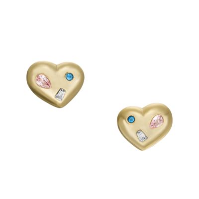 Fossil Outlet Women's Heart And Soul Multicolour Crystals Heart Stud Earrings - Gold
