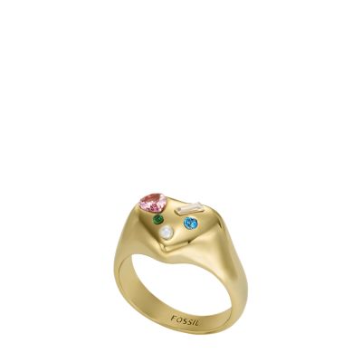 Heart And Soul Multicolor Crystals Signet Ring