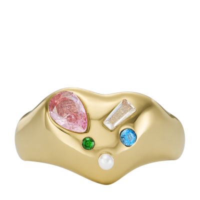 Heart And Soul Multicolour Crystals Heart Signet Ring