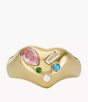 Heart and Soul Multicolour Crystals Heart Signet Ring