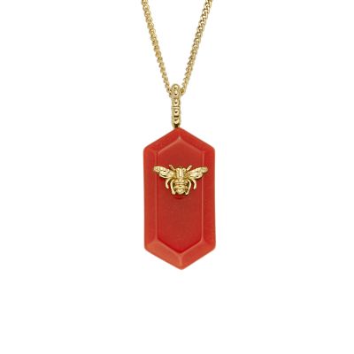Fossil Outlet Women's Magical Moments Red Carnelian Resin Bee Pendant Necklace - Gold