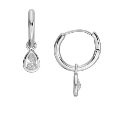 Fossil Outlet Women's Ear Party Silver-Tone Brass Hoop Earrings - Silver