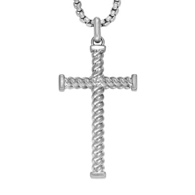 Cross Motif Silver-Tone Brass Pendant Necklace