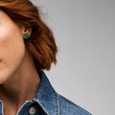 Garden Party Emerald Green Crystals Stud Earrings