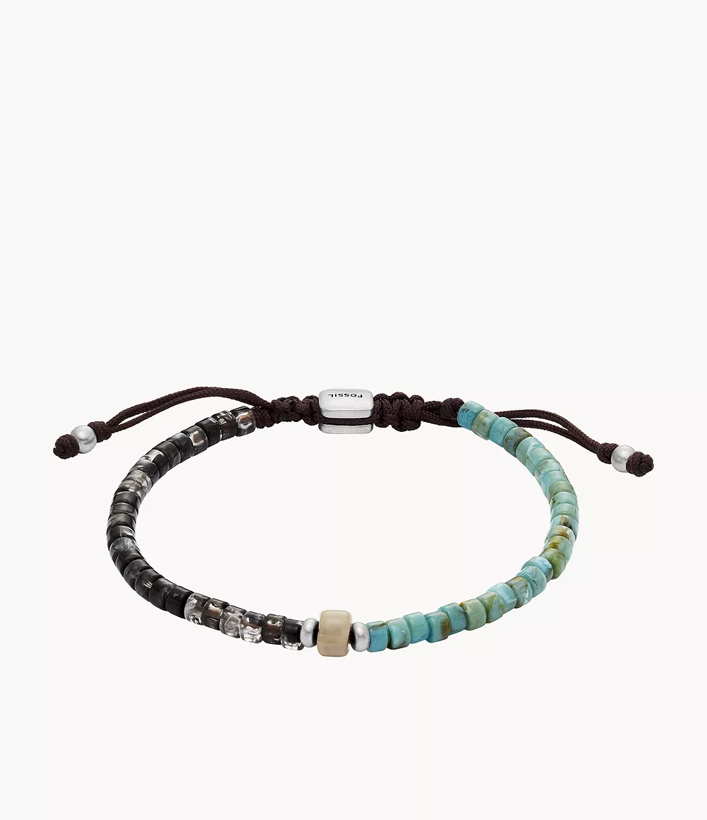 fossil outlet bracelet de perles summer fashion en acrylique bleu turquoise et noir - argenté