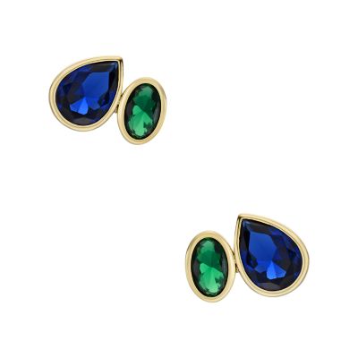 Ear Party Sapphire Blue and Emerald Green Crystal Toi Et Moi Stud Earrings