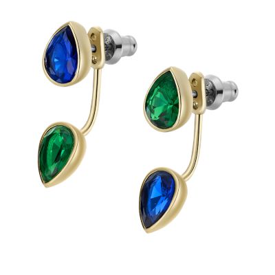 Ear Party Sapphire Blue and Emerald Green Crystal Front To Back Earrings