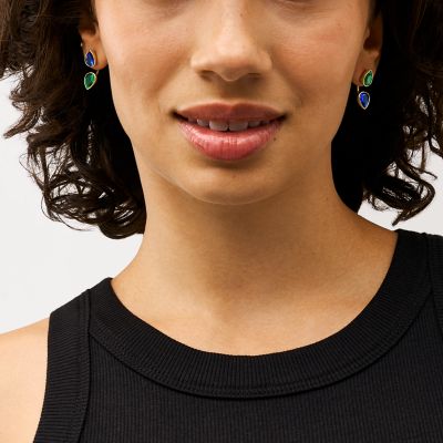 Ear Party Sapphire Blue and Emerald Green Crystal Front To Back Earrings