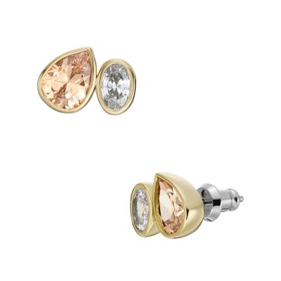 Ear Party Champagne and Clear Crystal Toi Et Moi Stud Earrings