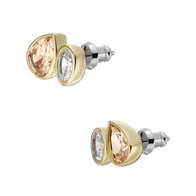 Ear Party Champagne and Clear Crystal Toi Et Moi Stud Earrings