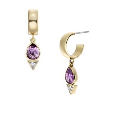 Ear Party Amethyst Purple and Clear Crystal Hoop Earrings