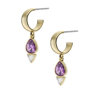 Ear Party Amethyst Purple and Clear Crystal Hoop Earrings