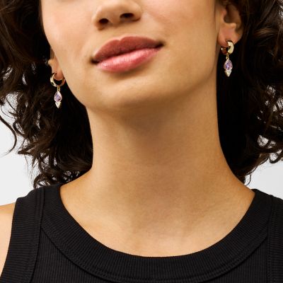 Ear Party Amethyst Purple and Clear Crystal Hoop Earrings