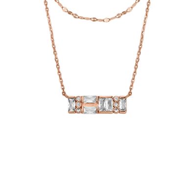 Fossil Outlet Kette Hazel Sparkling Baguettes mehrreihig Metall roségoldfarben - Roségoldfarben