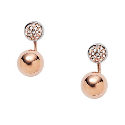 

Fossil Outlet Femmes Boucles d'oreilles boules avec cristaux en acier doré rose