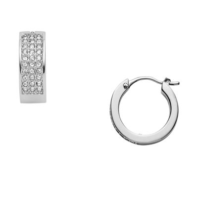 Fossil Outlet Women's Pavé Stainless Steel Huggie Hoops - Silver