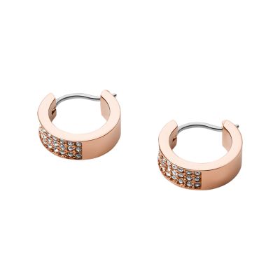 Pavé Rose-Gold-Tone Steel Huggie Hoops