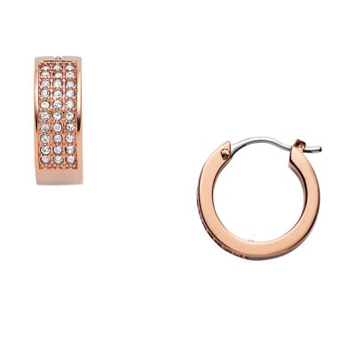 Pavé Rose-Gold-Tone Steel Huggie Hoops