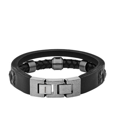 Bracelet femme - FOSSIL - Bracelet Fossil Multi Strand cuir noir et marron  - Couleur de la matière:Blanc