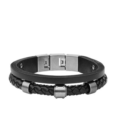 Black Leather Multi Strand Bracelet JOF00391793 Fossil