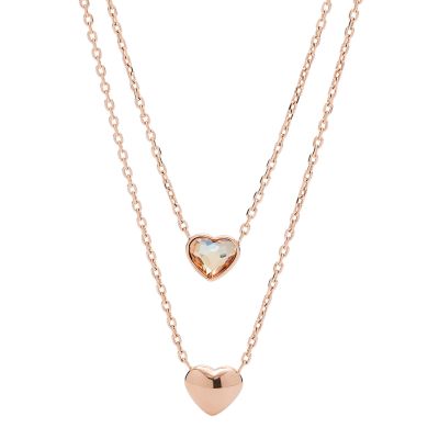 Collana Drew in acciaio color oro rosa con cuore - JF03021791 - Fossil