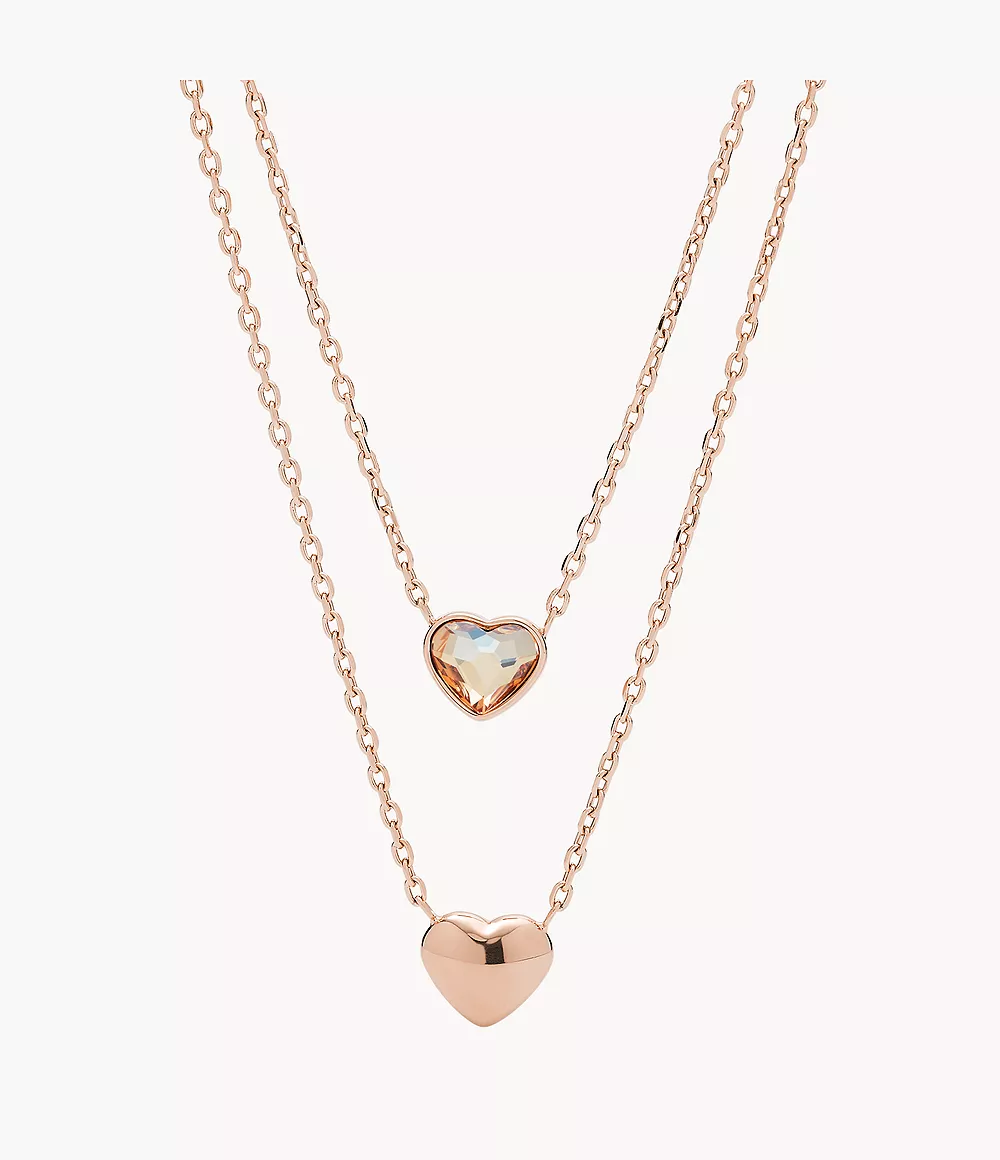 Fossil Damen Damen Halskette Convertible Double Heart Rose Gold-Tone Necklace
