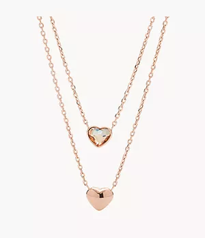 Convertible Double Heart Rose Gold-Tone Stainless Steel Necklace