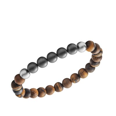 Tiger\'s Eye, Hematite and - JOF00492040 - Fossil Steel Bracelet