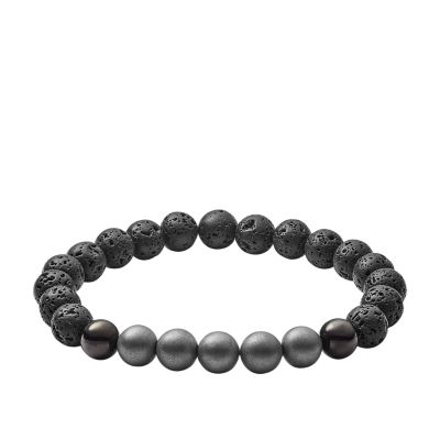 Bracelet En Métal Avec Hématite Et Pierres De Lave