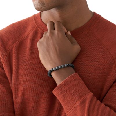 Bracelet Perles de Lave pour Homme en Bois, Hématite et Pierre Fossil