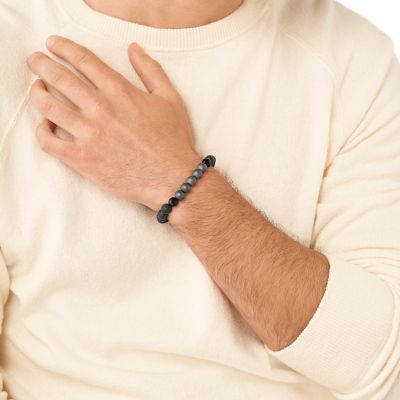 Bracelet Perles de Lave pour Homme en Bois, Hématite et Pierre Fossil