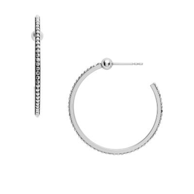 Fossil Outlet Women's Textured Stainless Steel Hoops - Silver