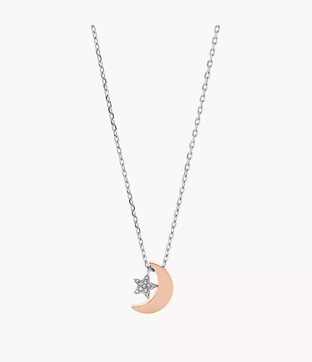 Fossil Outlet Women’s Moon and Star Two-Tone Stainless Steel Necklace - Rose Gold Tone/Silver Tone