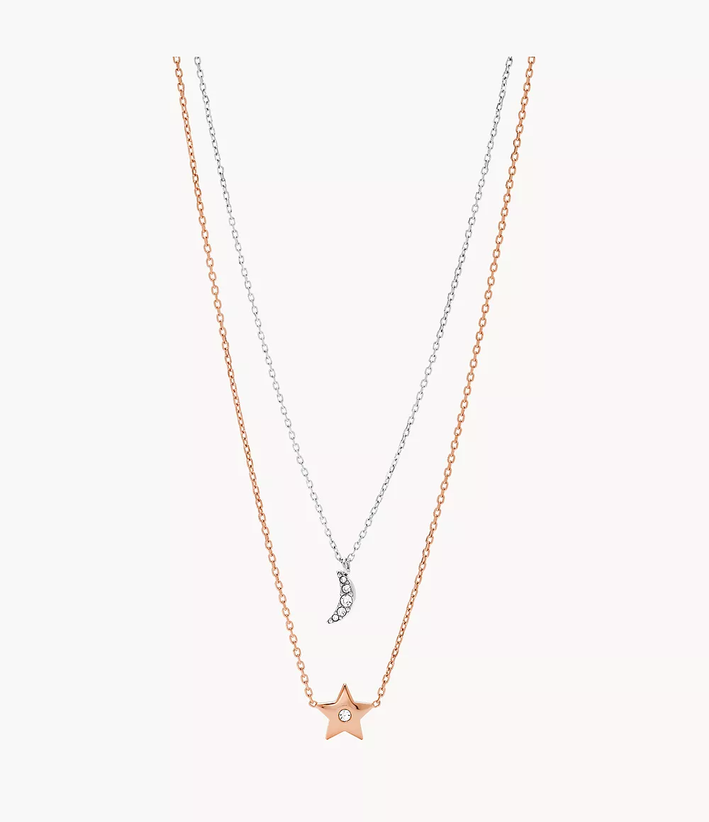 Moon And Star Two-Tone Stainless Steel Convertible Necklace jewelry JOF00520998
