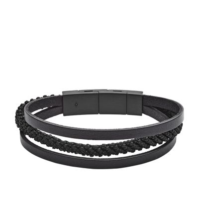 Fossil Homme Bracelet à triple rang en cuir noir -Noir
