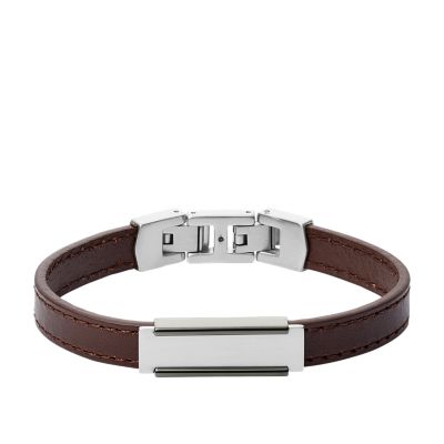 Fossil Herren Herren Armband Two-Tone Stainless Steel Brown Leather