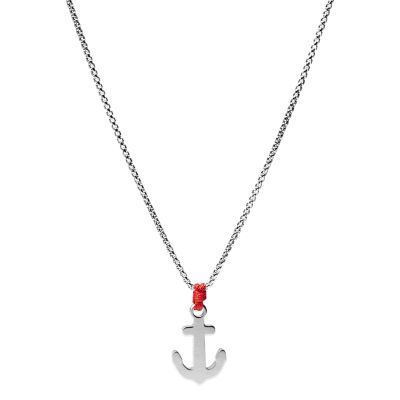 Fossil Herren Damen Halskette Silver-Tone Stainless Steel Anchor
