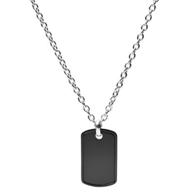 Fossil Herren Damen Halskette Two-Tone Stainless Steel Dog Tag