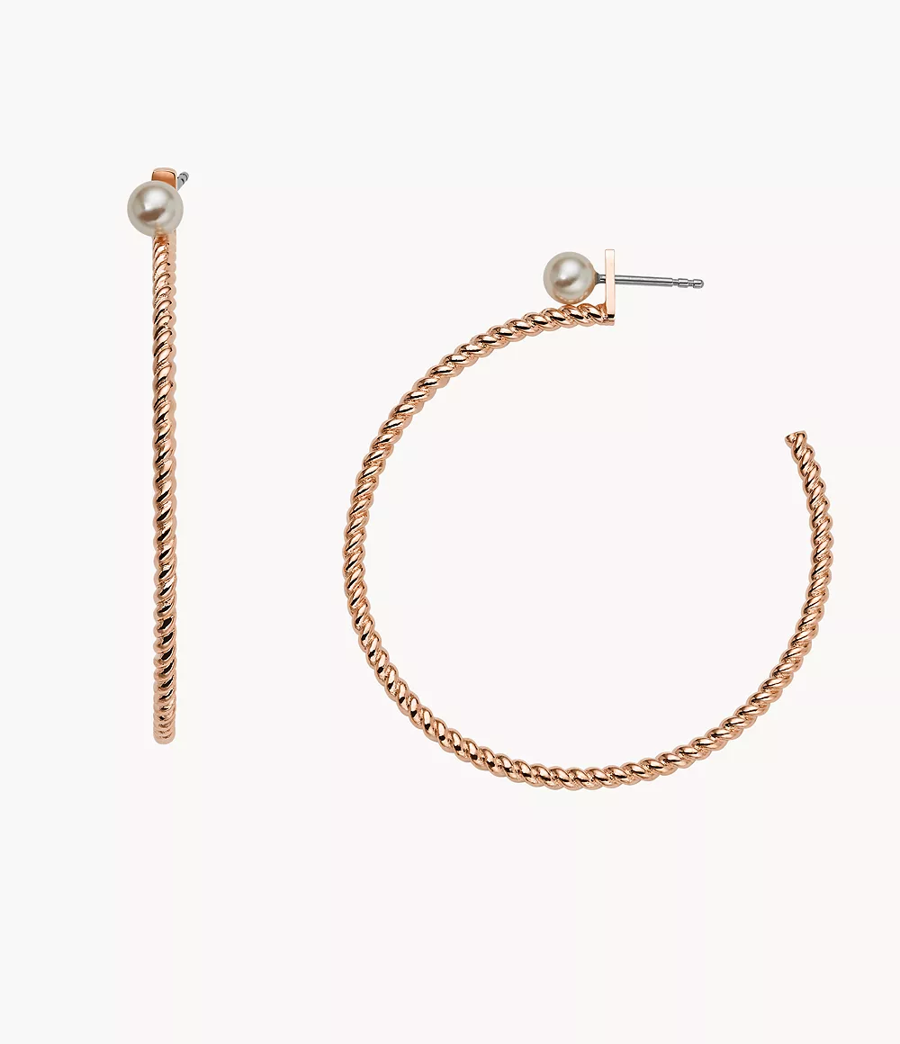 Fossil Women's Rose Gold-Tone Crystal Pearl Hoop Earring - Rose Gold-Tone