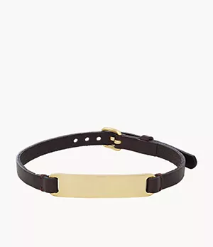 Gold-Tone Stainless Steel and Leather ID Bracelet