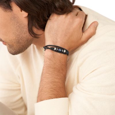 Cartier bracelet for men, black leather, double shine