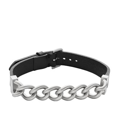 

Fossil Outlet Homme Bracelet en acier inoxydable et cuir noir